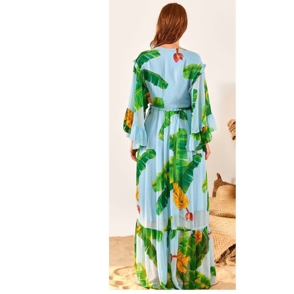 FARM Rio Green and Blue Ruffled Maxi Sundress - Picture 2 of 6